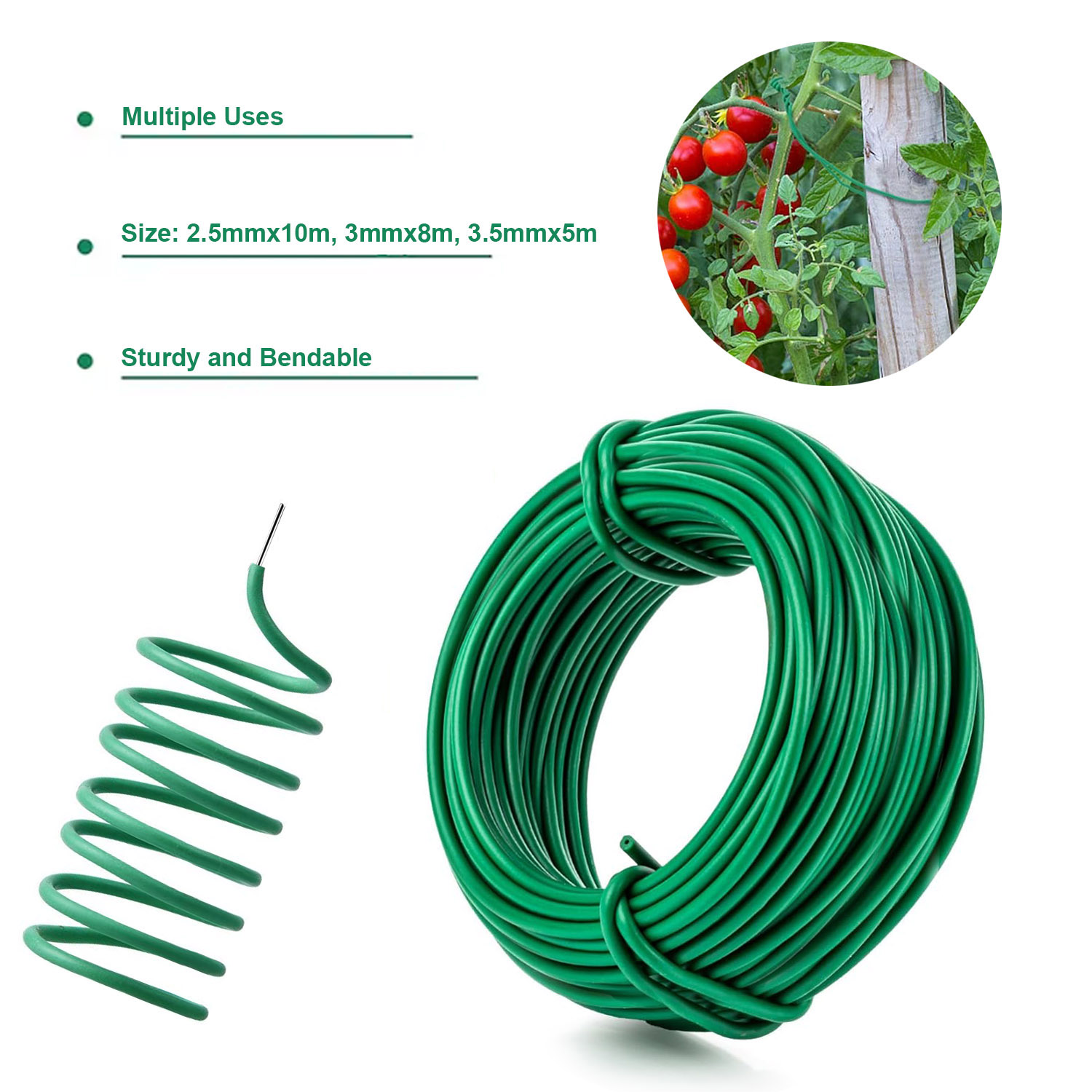 Bonsai Wire Aluminum - 5/8/10m garden plant tying rope green
