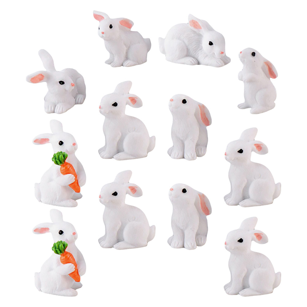 Bonsai Garden Plants - 12Pcs Mini Resin Bunny Decor Lifelike
